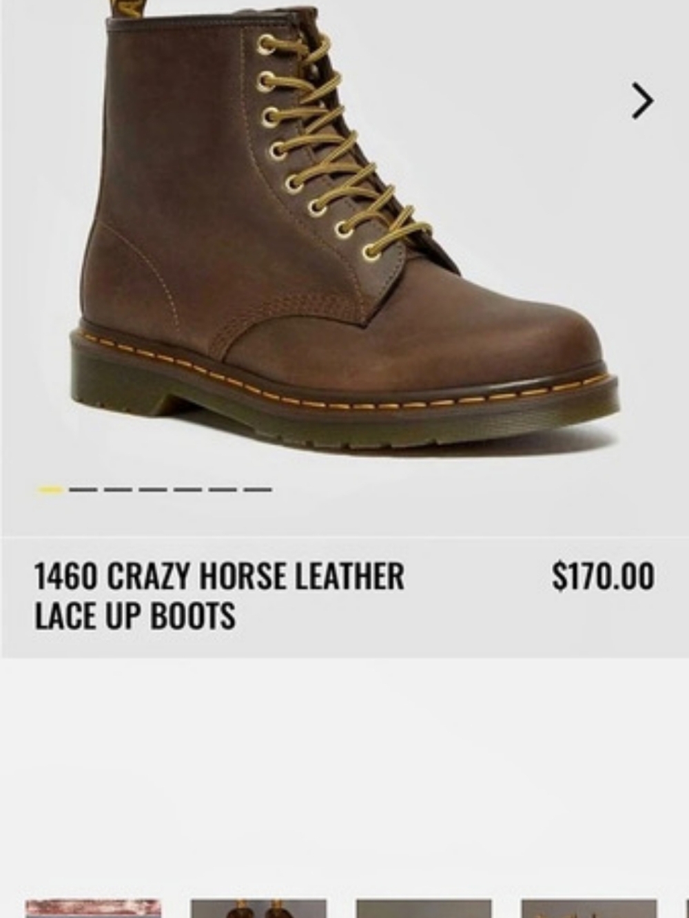 Dr. Martens 1460 Crazy Horse Leather Lace Up Boots Leather Lace-Up Boots Brown